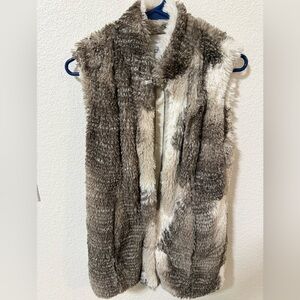 CAbi Faux Fur Vest in Brown and Cream